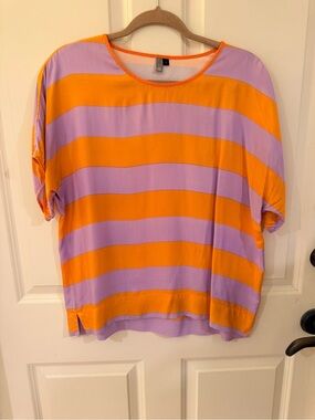 Elk Bold Orange and Lavender Striped Silk Tee